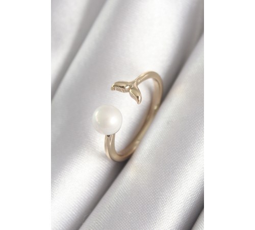 Pirinç Gold Renk İnci Top Figür Balık Kuyruğu Model Kadın Yüzük - TJ-BYK3076