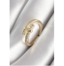 Pirinç Gold Renk Zirkon Taşlı Kadın Yüzük - TJ-BYK3080