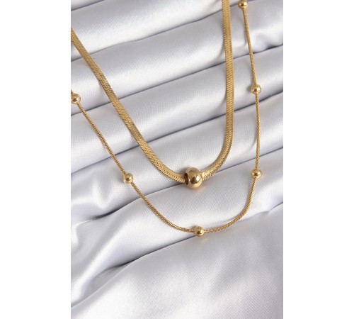 316L Çelik Gold Renk İtalyan Zincir Model Topçuk Detay Kadın Kolye - TJ-BKO8312