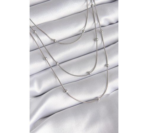 316L Çelik Gümüş Renk 3'lü Topçuk Detay Kadın Kolye - TJ-BKO8313