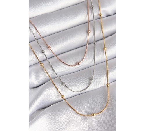 316L Çelik Mix Renk 3'lü Topçuk Detay Kadın Kolye - TJ-BKO8314