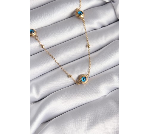 316L Çelik Gold Renk Nazar Boncuk Model Kadın Kolye - TJ-BKO8340