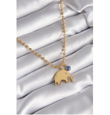 316L Çelik Gold Renk Top Zincir Model Fil Figür Nazar Boncuk Detay Kadın Kolye - TJ-BKO8342