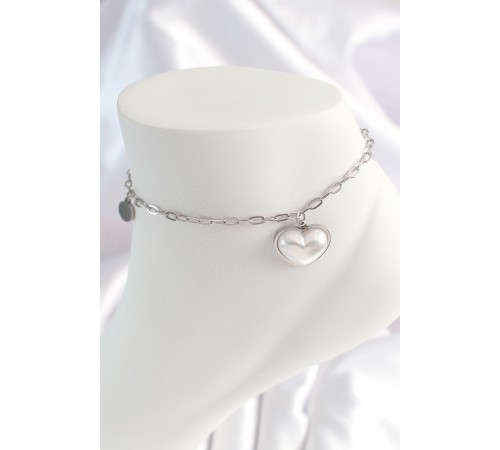 316L Çelik Gümüş Renk Zincir Model 3D Kalp Beyaz Kalp Figür Kadın HalHal - TJ-HH1529