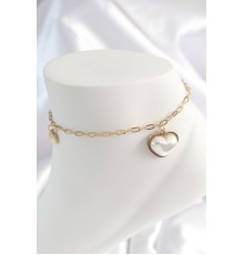 316L Çelik Gold Renk Zincir Model 3D İnci Kalp Model Kadın HalHal - TJ-HH1530