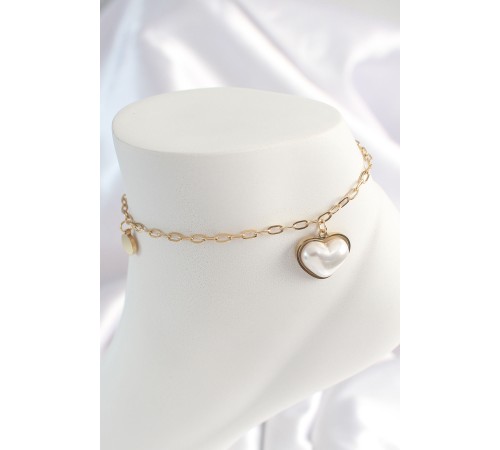 316L Çelik Gold Renk Zincir Model 3D İnci Kalp Model Kadın HalHal - TJ-HH1530