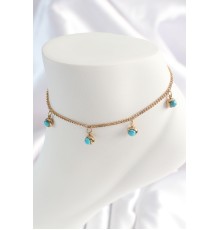 316L Çelik Gold Renk Zincir Model Mavi Taşlı Sallantı Figür Kadın HalHal - TJ-HH1531