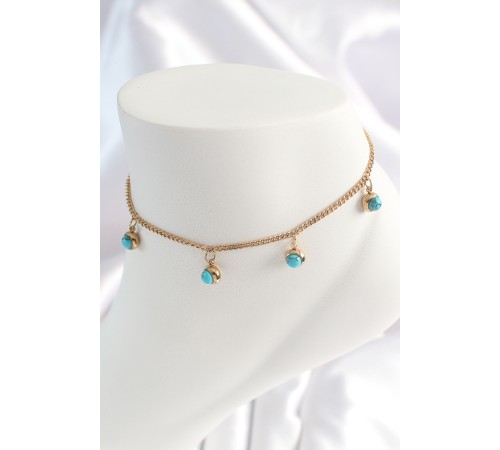 316L Çelik Gold Renk Zincir Model Mavi Taşlı Sallantı Figür Kadın HalHal - TJ-HH1531