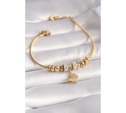 316L Çelik Gold Renk Zirkon Taşlı Simli Figür Kadın Bileklik - TJ-BB5952