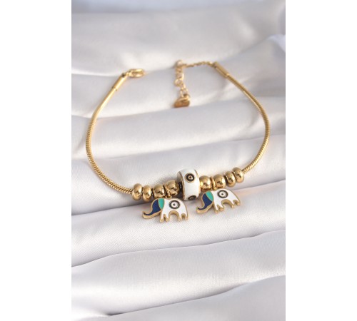 316L Çelik Gold Renk Fil Figür Kadın Bileklik - TJ-BB5958