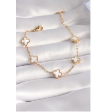 316L Çelik Gold Renk Beyaz Yonca Model Kadın Bileklik - TJ-BB5963