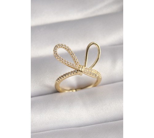 Gold Renk Zirkon Taşlı Düğüm Model Kadın Yüzük - TJ-BYK3085