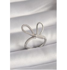 Pirinç Gümüş Renk Zirkon Taşlı Düğüm Model Kadın Yüzük - TJ-BYK3086