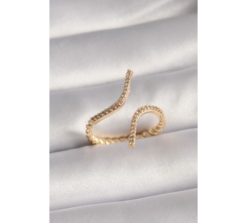 Pirinç Gold Renk Zirkon Taşlı Kadın Yüzük - TJ-BYK3094