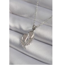 316L Çelik Gümüş Renk Zirkon Taşlı Kanat Model Kadın Kolye - TJ-BKO8347