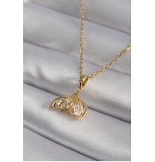 316L Çelik Gold Renk Zirkon Taşlı Balık Kuyruğu Model Kadın Kolye - TJ-BKO8348