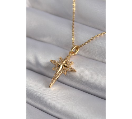 316L Çelik Gold Renk Zirkon Taşlı Kutup Yıldızı Model Kadın Kolye - TJ-BKO8349