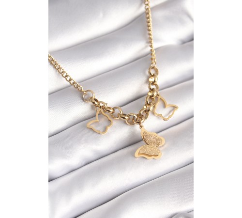 316L Çelik Gold Renk Simli Model Kadın Kolye - TJ-BKO8360