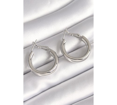 Pirinç Gümüş Renk Halka Model Kadın Küpe - TJ-BKP8713