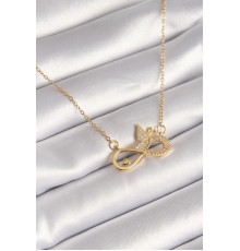 316L Çelik Gold Renk Zirkon Zincir Taşı Sonsuzluk Model Kadın Kolye - TJ-BKO8386