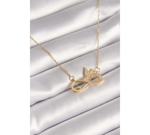 316L Çelik Gold Renk Zirkon Zincir Taşı Sonsuzluk Model Kadın Kolye - TJ-BKO8386