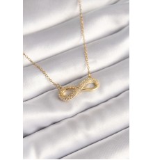 316L Çelik Gold Renk Zincir Zirkon Taşlı Sonsuzluk Model Kadın Kolye - TJ-BKO8410