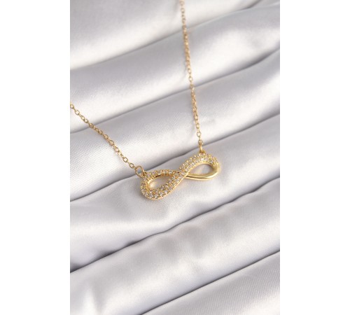 316L Çelik Gold Renk Zincir Zirkon Taşlı Sonsuzluk Model Kadın Kolye - TJ-BKO8410