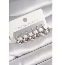 Pirinç Gümüş Renk Halka Model Kadın Küpe Seti - TJ-BKP8764