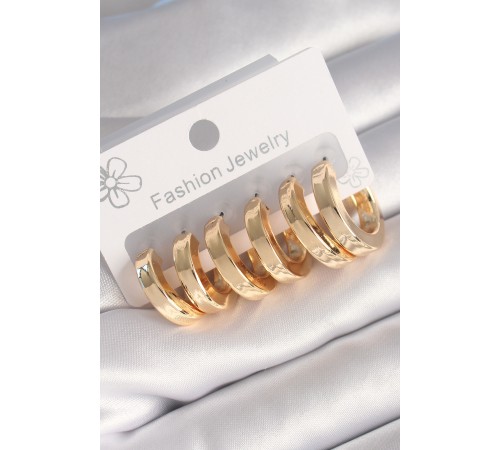 Pirinç Gold Renk Kalın Halka Model Kadın Küpe Seti - TJ-BKP8767