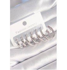 Pirinç Gümüş Renk Yassı Halka Model Kadın Küpe Seti - TJ-BKP8776