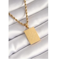 316L Çelik Gold Renk Burgu Zincir Kutup Yıldızı İşleme Plaka Figür Kadın Kolye - TJ-BKO8451