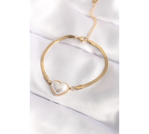 316L Çelik Gold Renk Bombeli Kalp Kadın Bileklik - TJ-BB6014