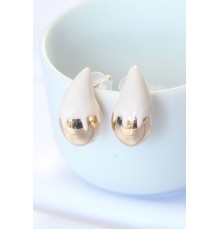 Minimal Beyaz Mineli Çift Renk Damla Küpe - TJ-BKP8866