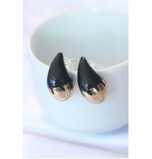 Minimal Siyah Mineli Çift Renk Damla Küpe - TJ-BKP8868