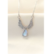 316L Zinciri Çelik Zirkon Taşlı Gümüş Renk Kanatlı Damla Kolye - TJ-BKO8488