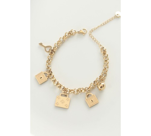 316L Çelik Gold Renk Karışık Aksesuarlı Oval Zincir Bileklik - TJ-BB6038