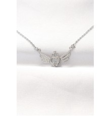 316L Çelik Silver Renk Zirkon Taşlı Kalpli Kanat Kolye - TJ-BKO8515