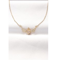 316L Çelik Gold Renk Zirkon Taşlı Kalpli Kanat Kolye - TJ-BKO8516