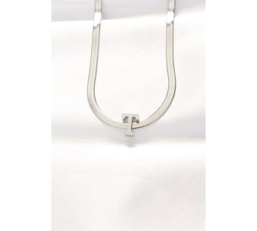 316L Çelik T Harfli Silver Renk İtalyan Zincirli Kolye - TJ-BKO8535