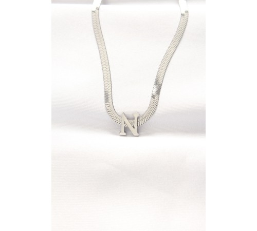 316L Çelik N Harfli Silver Renk İtalyan Zincirli Kolye - TJ-BKO8541
