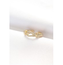 Kemer Tokası Tasarımlı Gold Renk Zirkon Taşlı Ayarlanabilir Yüzük - TJ-BYK3099