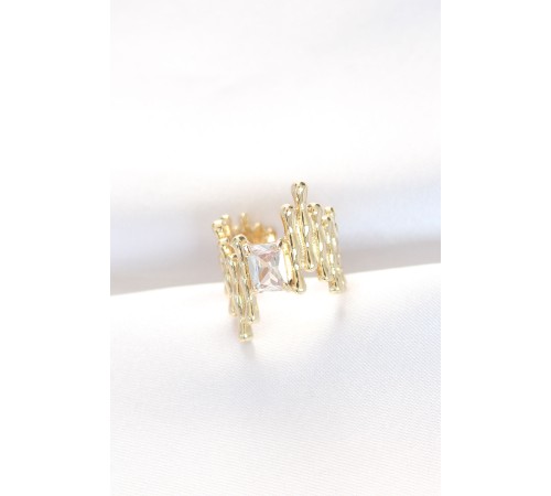 Gold Renk Tırtıklı Kalın Baget Taş Tasarım Ayarlanabilir Yüzük - TJ-BYK3105