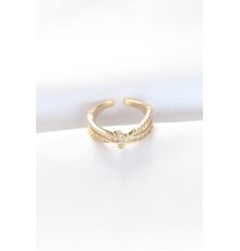 Kıvrım Model Gold Renk Zirkon Taşlı Ayarlanabilir Yüzük - TJ-BYK3107