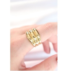 Gold Renk Ayarlanabilir Çizgili Bombe Yüzük - TJ-BYK3119