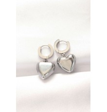 316L Çelik Gümüş Renk Bombeli Kalp Tasarımlı Küpe - TJ-BKP8903