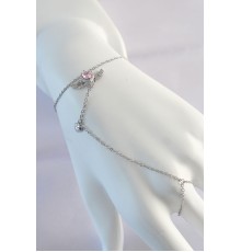 316L Çelik Gümüş Renk Pembe Zirkon Taşlı Kanatlı Kalp Model Şahmeran - TJ-SN584