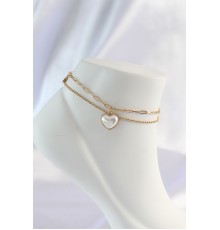 316L Çelik Gold Renk Beyaz Kalpli 2li Halhal - TJ-HH1584