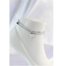 316L Çelik Gümüş Renk Beyaz Kalpli 2li Halhal - TJ-HH1585