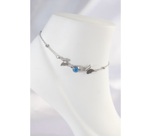 316L Çelik Gümüş Renk Nazar Boncuk Detay Halhal - TJ-HH1602