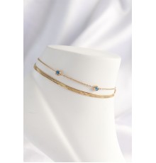 316L Çelik Gold Renk Nazar Boncuk Tasarımlı 2li Halhal - TJ-HH1607